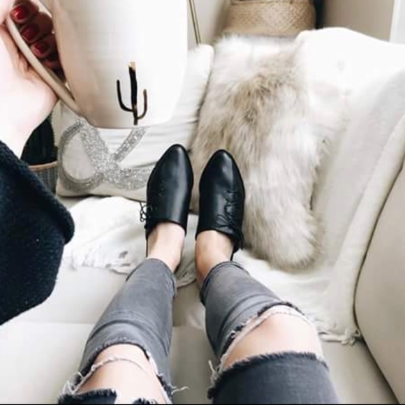 Black Stitched Leather Closed Toe Lace Up Mules - Picture 4 of 8